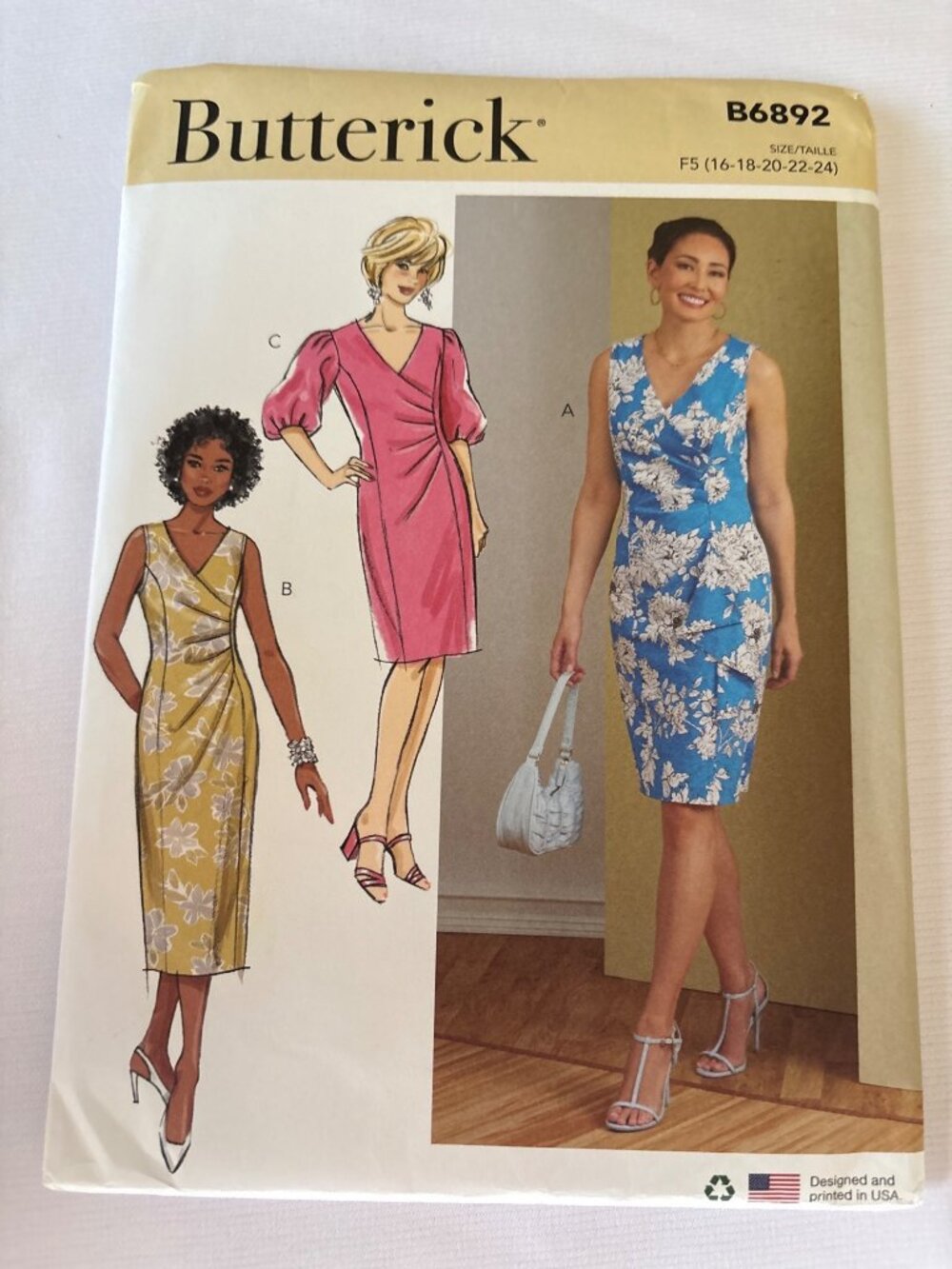 Butterick B6892 Sewing Pattern Misses Wrap Dress Size 16 18 20 22 24 Uncut